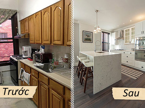 Phòng bếp trước và sau khi cải tạo